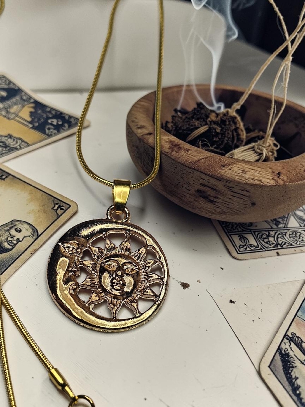 Moon Goddess Sun God Gold Pendant balance of light and darkness